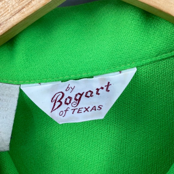 Vintage 70s Neon Lime Green By Bogart of Texas Button Up Dagger Collar Shirt S M - Picture 4 of 15